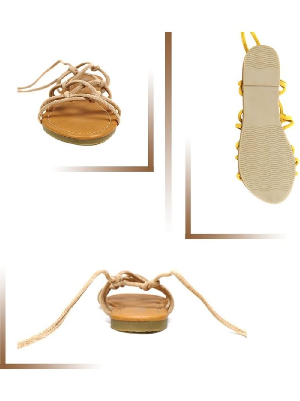 Women's Apricot Open Toe Lace Up Gladiator Flat Sandals,Slip on Roman Sandals - Picture 4 of 7